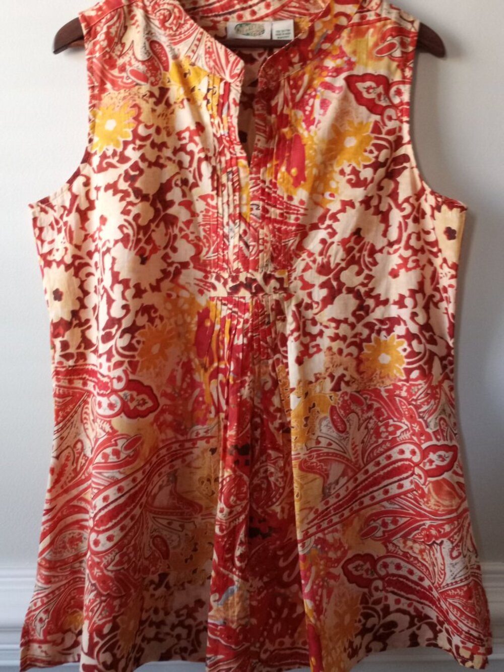 'Collections Etc' Tunic style Collarless sleeveless Top Size L Cotten EUC